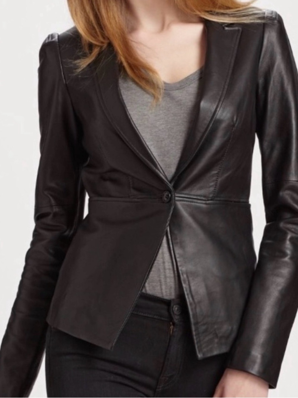 Elizabeth & James Ziggy Lamb Leather Single Breasted Blazer Jacket | Black | 2